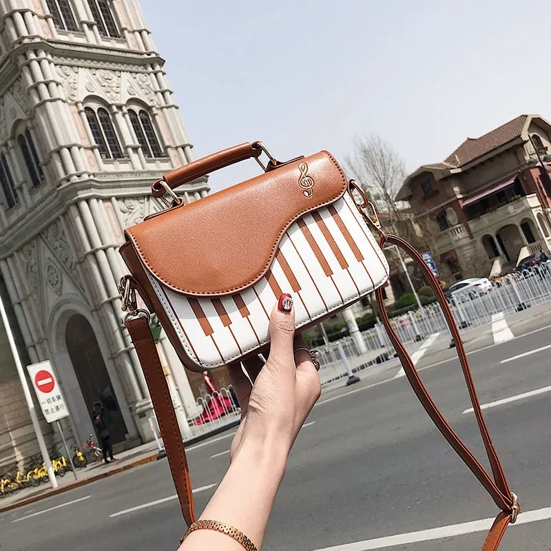 Leather Shoulder Bag with Piano Pattern